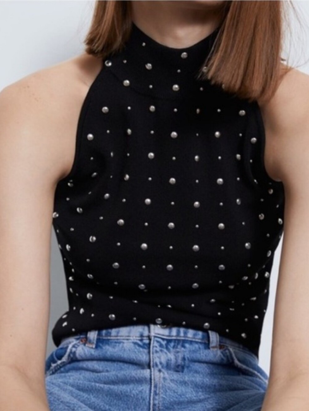 ZARA Black Studded Halter Tank Top